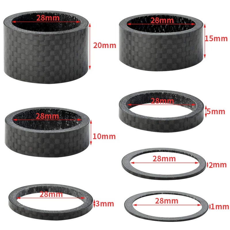 Fengek 15 Pcs Headset Spacer for Bicycle, 7 Sizes Carbon Fiber Road Bicycle Stem Headset Spacers Kit for 1-1/8 Inch Stem, 1mm 2mm 3mm 5mm 10mm 15mm 20mm - Image 2